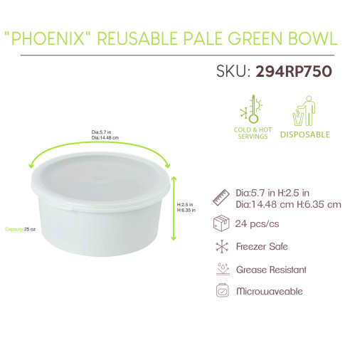 "Phoenix" Bol RÃ©employable RecyclÃ© Vert D'Eau Diam145Mm H64Mm 750Ml/25Oz X24Pcs (4X6Pcs)