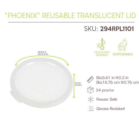 "Phoenix" Couvercle RÃ©employable Translucide Diam168Mm H7Mm X24Pcs (6X4Pcs)