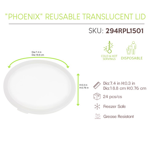 "Phoenix" Couvercle RÃ©employable Translucide Diam188Mm H7Mm X24Pcs (6X4Pcs)