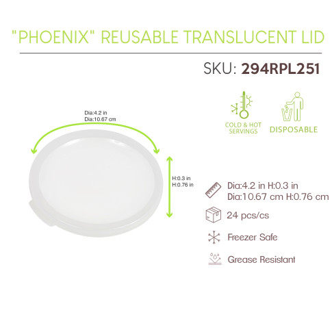 "Phoenix" Couvercle RÃ©employable Translucide Diam107Mm H7Mm X24Pcs (4X6Pcs)