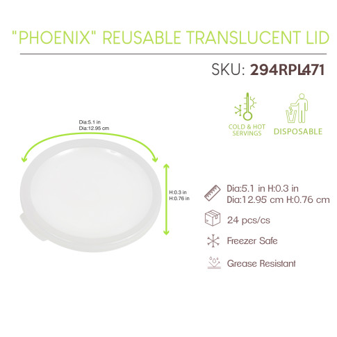 "Phoenix" Couvercle RÃ©employable Translucide Diam130Mm H7Mm X24Pcs (4X6Pcs)