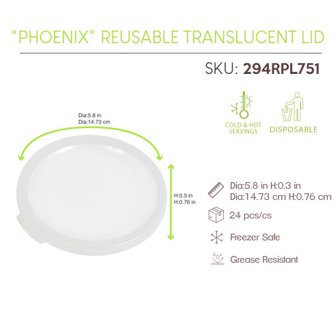 "Phoenix" Couvercle RÃ©employable Translucide Diam147Mm H7Mm X24Pcs (4X6Pcs)