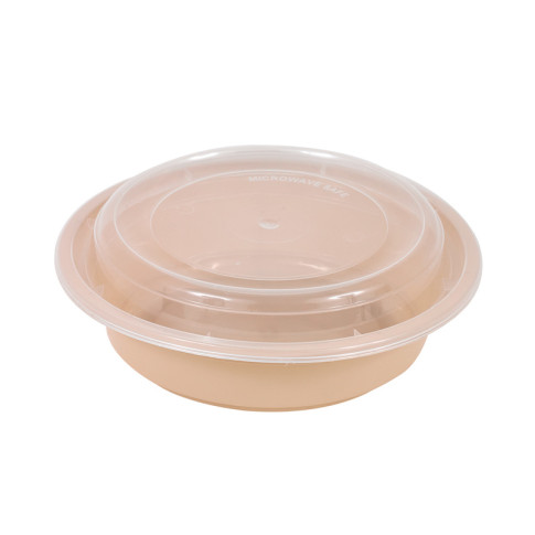 Bol reemp beige pp imprimé avec couvercle transparent  300ml 120mm  H66mm
