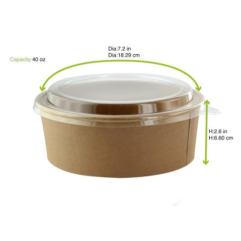 Saladier rond en carton kraft avec couvercle plastique PET "Buckaty" 1 140ml 187mm  H65mm