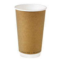 Gobelet en carton brun à double paroi sans matière plastique, Waterbased 460ml 90mm  H136mm