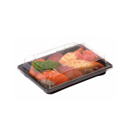 Barquette sushi plastique PS noir avec couvercle PET transparent