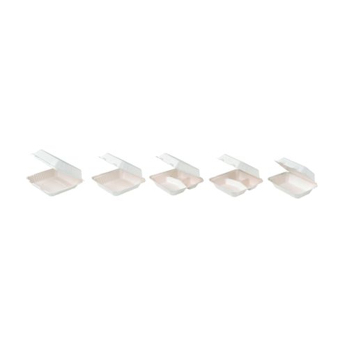 Boîte plastique rectangulaire transparente 3-compartiments avec couvercle charnière 250ml H47mm