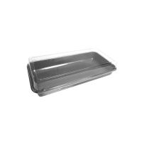 Boite repas plastique gris avec un couvercle charnière transparent430ml H65mm
