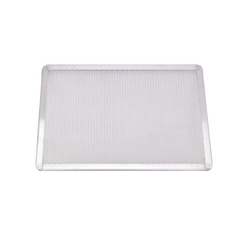 Grille à pizza rectangulaire aluminium à fond ajouré 400x280mm H10mm