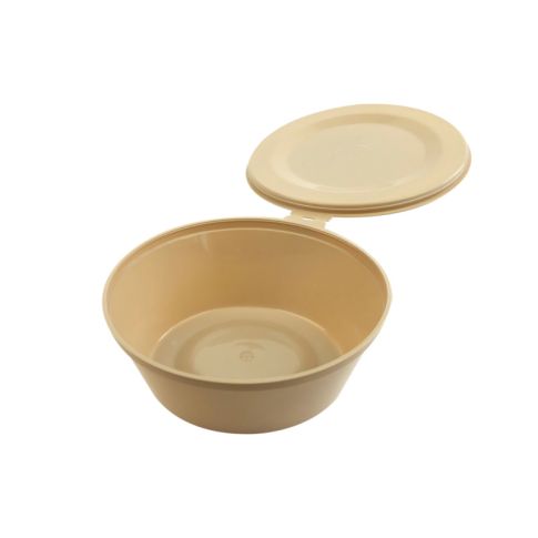 Bol Reemp beige en plastique PP avec couvercle attachéH36mm 180ml