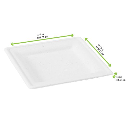 Assiette carrée blanche en pulpe200x200mm