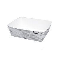 Barquette en carton blanc impression journal 90x60mm H40mm 300ml