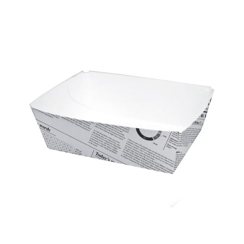Barquette en carton blanc impression journal 90x60mm H40mm 300ml