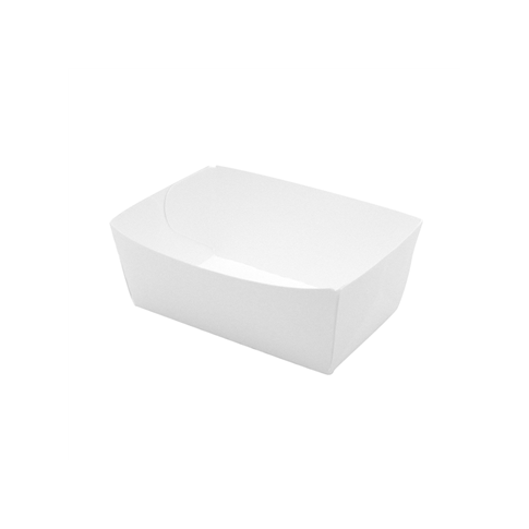 Barquette en carton blanc impression journal 120x70mm H43mm 510ml