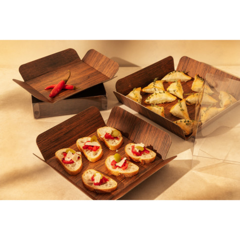 Carré rainé carton décor bois double face+Couv. PET  203,2x203,2mm H63,5mm