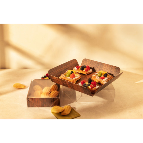 Carré rainé carton décor bois double face+Couv. PET  254x254mm H63,5mm