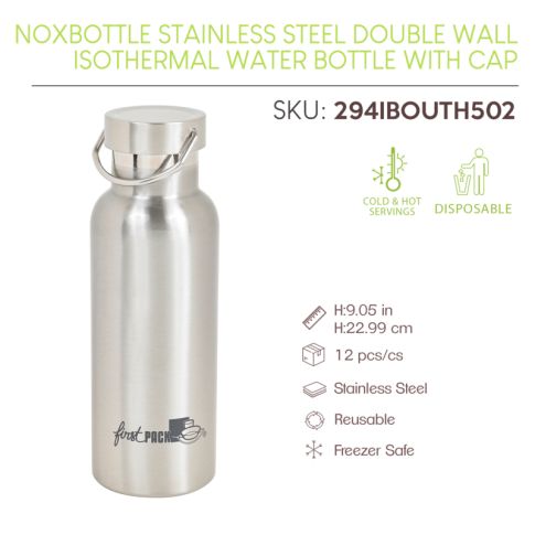 Bouteille à eau en inox à double paroi isotherme avec bouchon H215mm 500ml