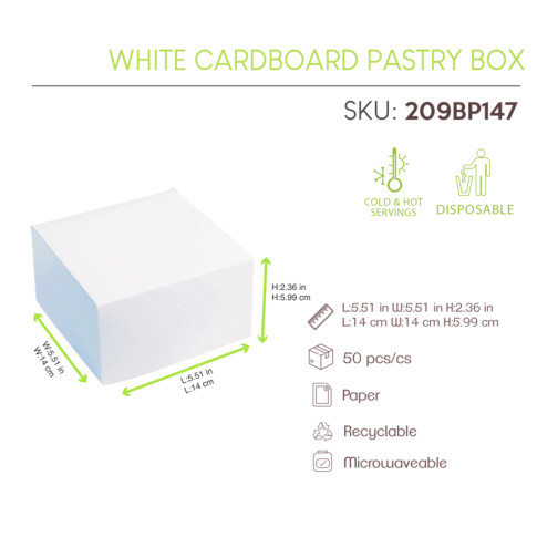 Boîte pâtissière carton blanche 143x143mm H60mm