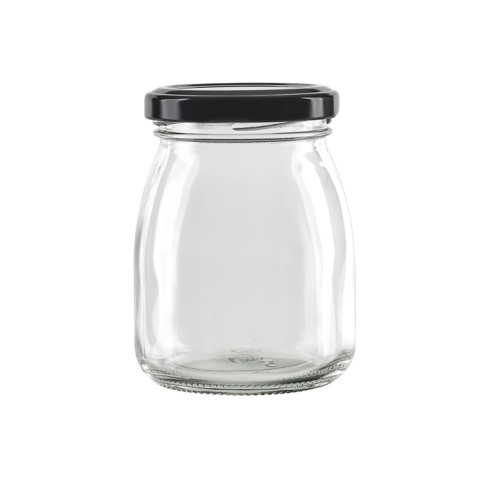 Pot à dessert en verre avec couvercle noir en metal à visser  H91mm 200ml