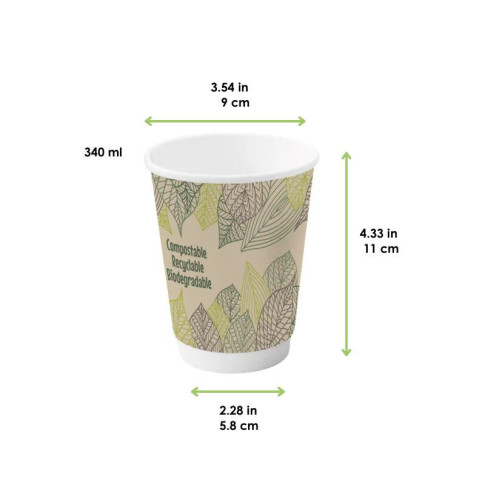 Gobelet carton laminé PLA double paroi  H110mm 340ml