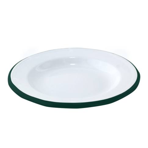 Assiette Enamel blanc en acier émaillé à bord vert   H25mm