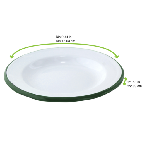 Assiette Enamel blanc en acier émaillé à bord vert   H30mm