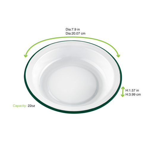 Assiette creuse Enamel blanc en acier émaillé à bord vert   H40mm 650ml