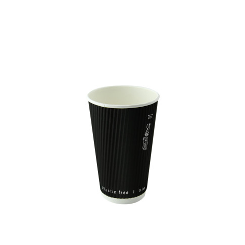 Gobelet Rippley en carton kraft ondulé noir à double paroi sans plastique, Waterbased  H92mm 230ml
