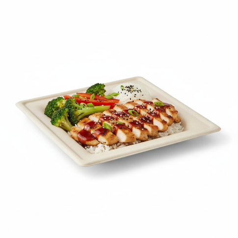 Assiette carrée brune en pulpe 200x200mm