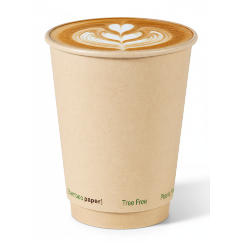 Gobelet brun en carton fibre de bambou à double paroi sans plastique, Waterbased  H110mm 350ml