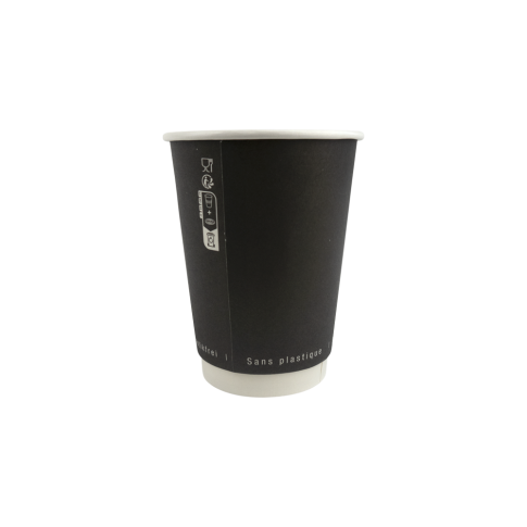 Gobelet en carton noir à double paroi sans matière plastique, Waterbased  H110mm 350ml