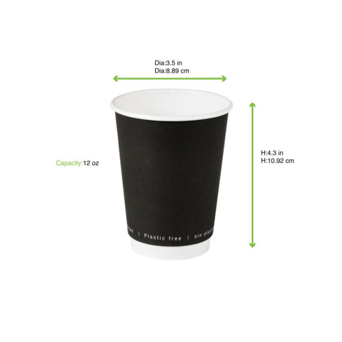 Gobelet en carton noir à double paroi sans matière plastique, Waterbased  H110mm 350ml