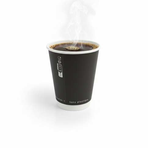 Gobelet en carton noir à double paroi sans matière plastique, Waterbased  H110mm 350ml