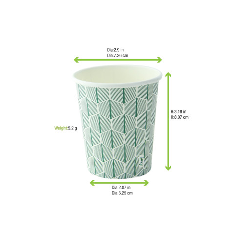 Gobelet carton blanc décor feuille  H92mm 230ml