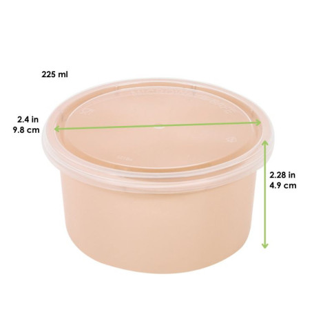 Bol Reemp beige en plastique PP avec couvercle transparent   H49mm 225ml