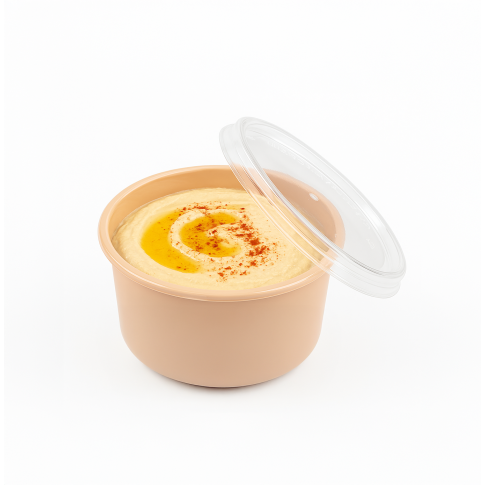 Bol Reemp beige en plastique PP avec couvercle transparent   H49mm 225ml