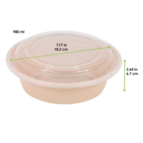 Bol Reemp beige en plastique PP avec couvercle transparent   H67mm 980ml