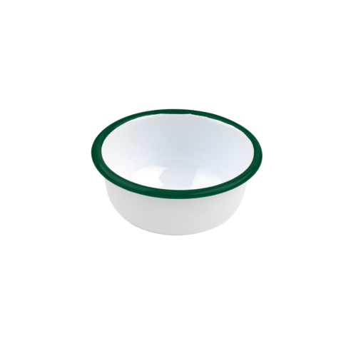 Bol Enamel blanc en acier émaillé  à bord plat et vert   H50mm 300ml