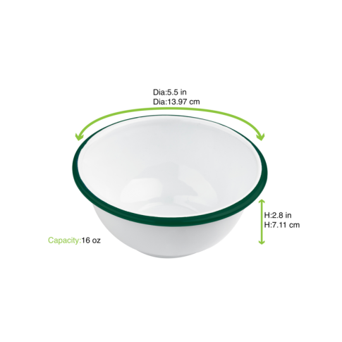 Bol Enamel blanc en acier émaillé  à bord vert   H70mm 470ml