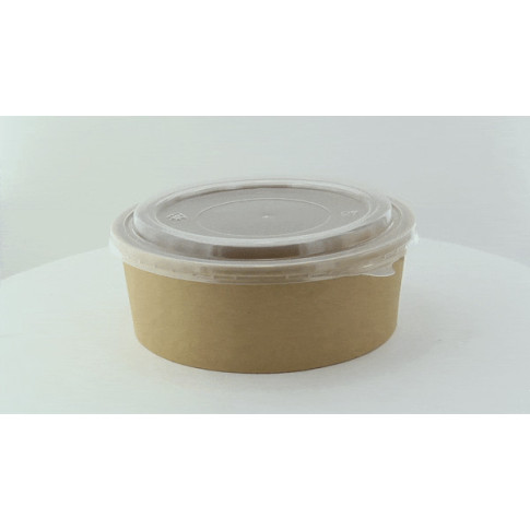 Saladier rond en carton kraft avec couvercle plastique PP "Buckaty"   H65mm 1200ml