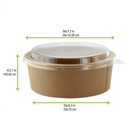 Saladier rond en carton kraft avec couvercle plastique PP "Buckaty"   H65mm 1200ml