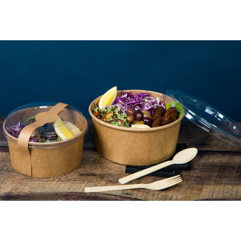 Saladier rond en carton kraft avec couvercle plastique PP "Buckaty"   H65mm 1200ml