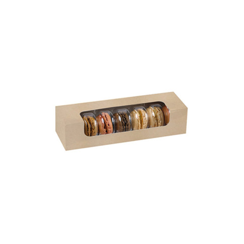Boite carton brun 7 macarons avec fenêtre PLA  215x68mm H48mm