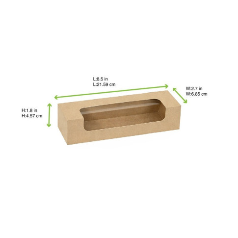 Boite carton brun 7 macarons avec fenêtre PLA  215x68mm H48mm