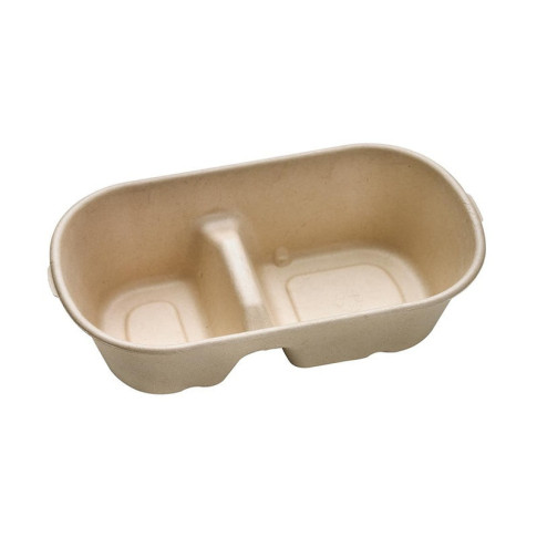 Boite rectangulaire brune en pulpe 2-compartiments  235x130mm H60mm 1000ml