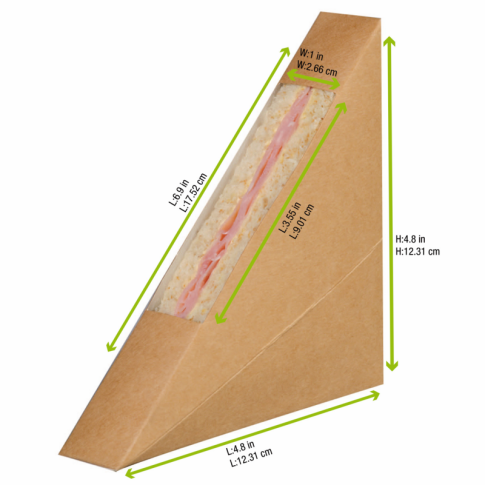 Triangle sandwich kraft simple à fenêtre  26x123mm H123mm