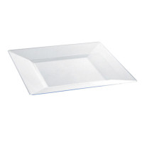 Assiette réemployable plastique PS carrée transparente  280x280mm H40mm