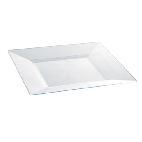 Assiette réemployable plastique PS carrée transparente  280x280mm H40mm