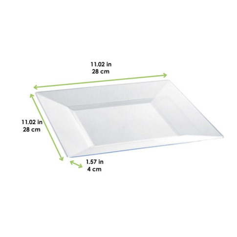 Assiette réemployable plastique PS carrée transparente  280x280mm H40mm