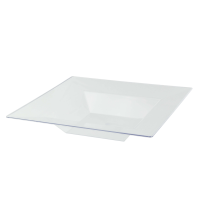 Assiette réemployable plastique PS carrée creuse transparente "Quadra"  215x215mm H40mm 350ml
